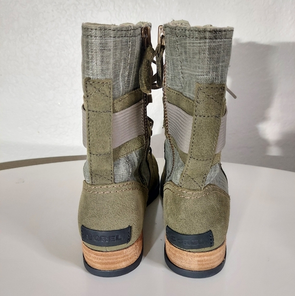 SOREL Major Carly Olive Green Suede Canvas Lace Up Combat Boots Women's Size 6.5 - Picture 3 of 16